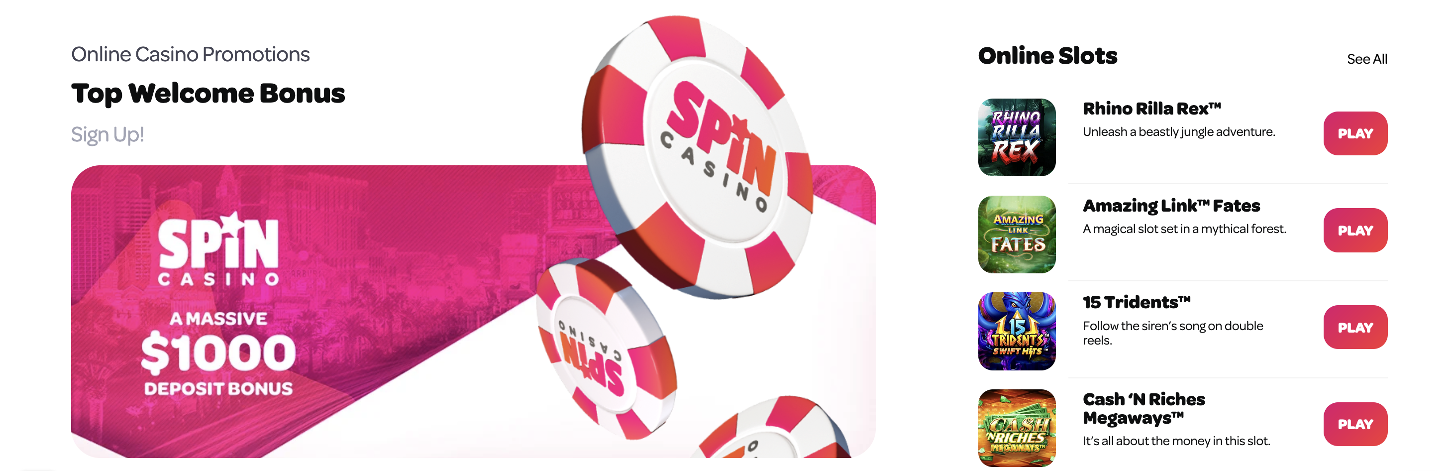 Spin Casino reviews banner featuring casino games and bonuses.